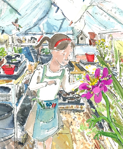 girl-watering-flowers-illustration