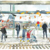 Windy day at the station Art Print