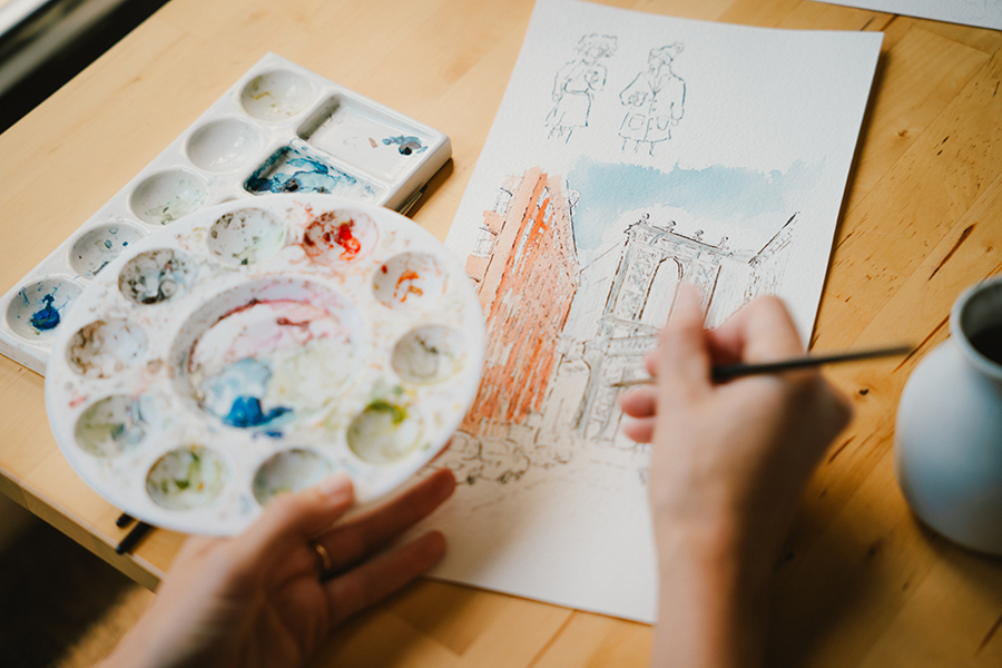 A Fiona Miller watercolor painting in progress